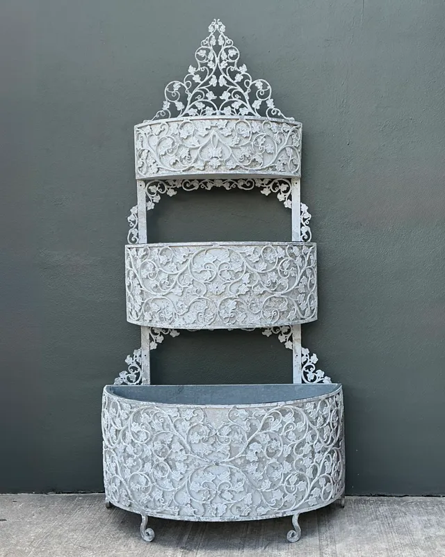 Vintage Monumental Tiered Wrought Iron Standing Planter — additional photo 4