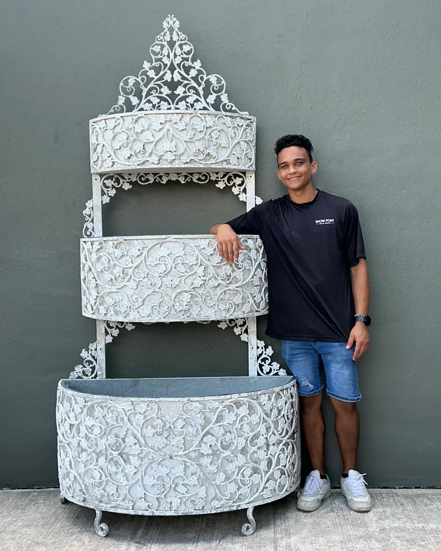 Vintage Monumental Tiered Wrought Iron Standing Planter — additional photo 6
