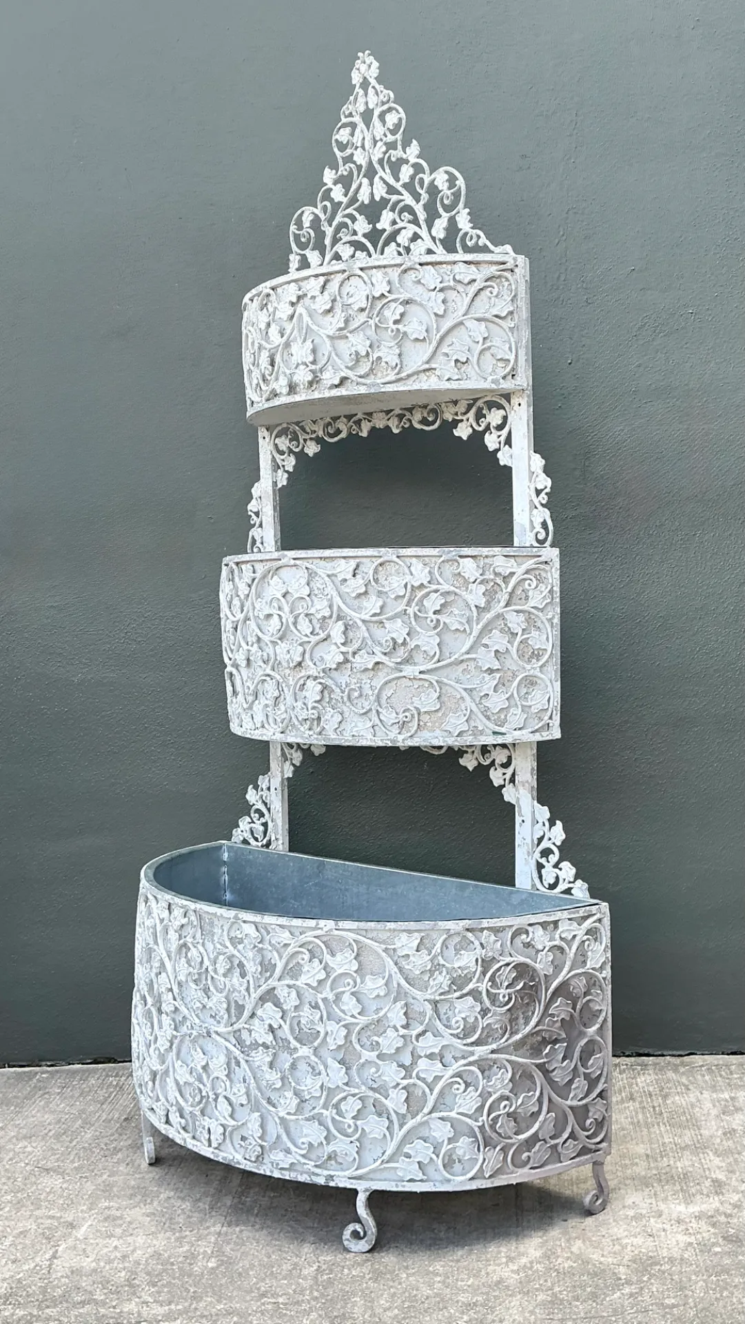 Vintage Monumental Tiered Wrought Iron Standing Planter — additional photo 1