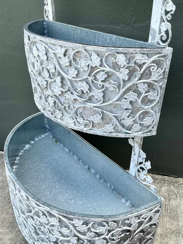 Vintage Monumental Tiered Wrought Iron Standing Planter — additional photo 3
