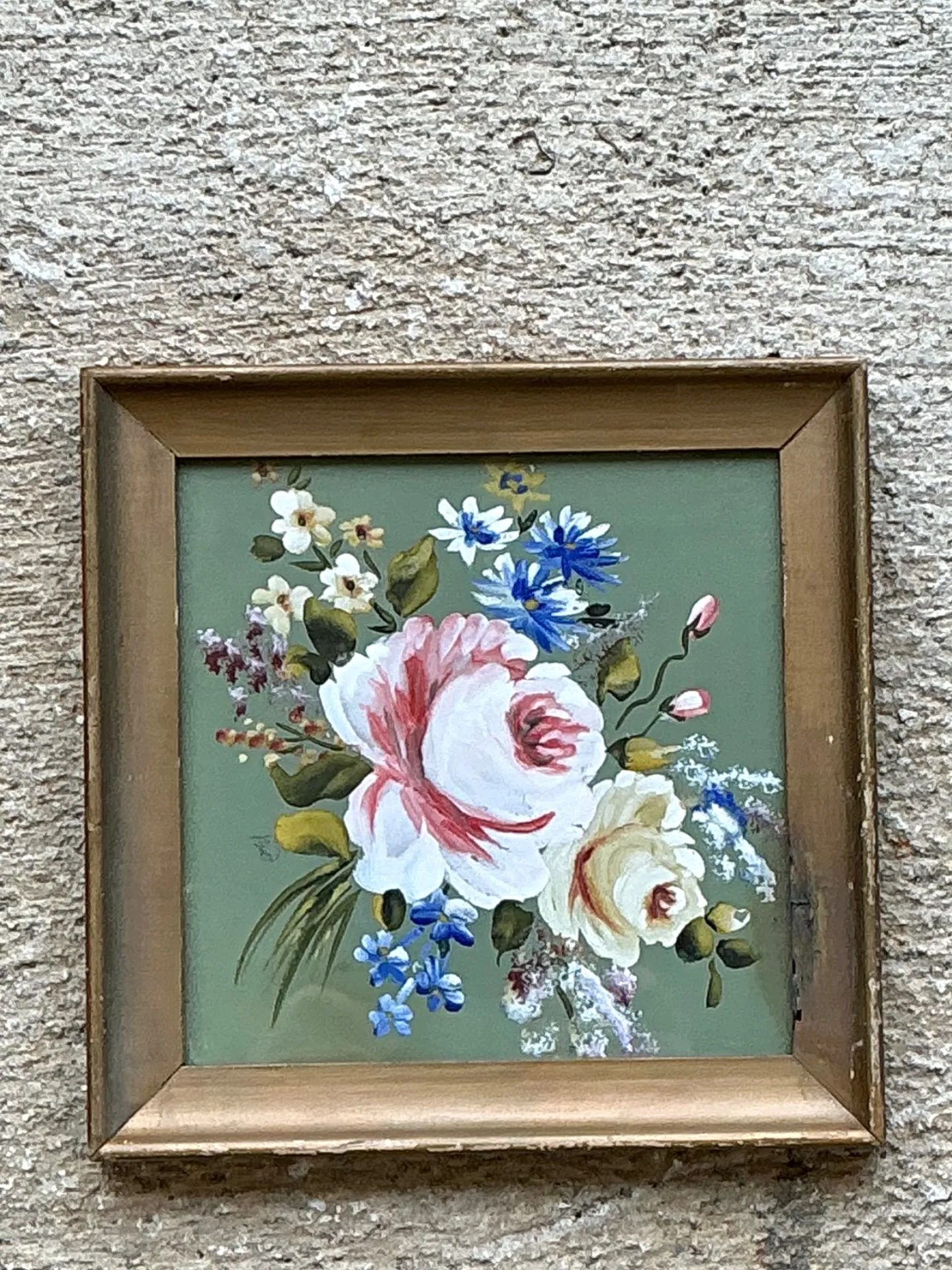 Vintage Floral Oil Painting in Wood Frame — additional photo 4