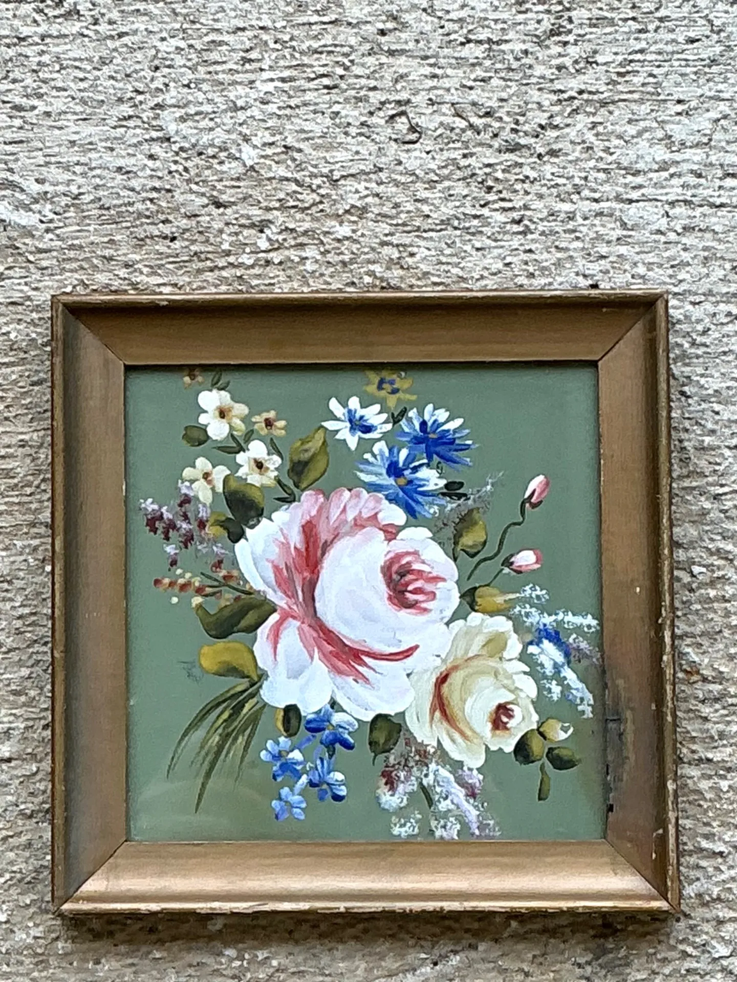 Vintage Floral Oil Painting in Wood Frame — additional photo 3
