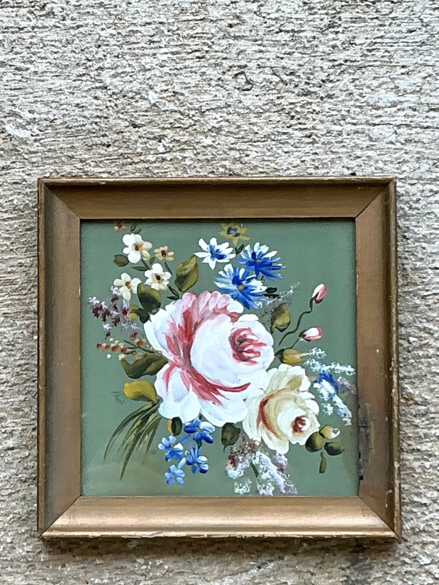 Vintage Floral Oil Painting in Wood Frame — additional photo 2