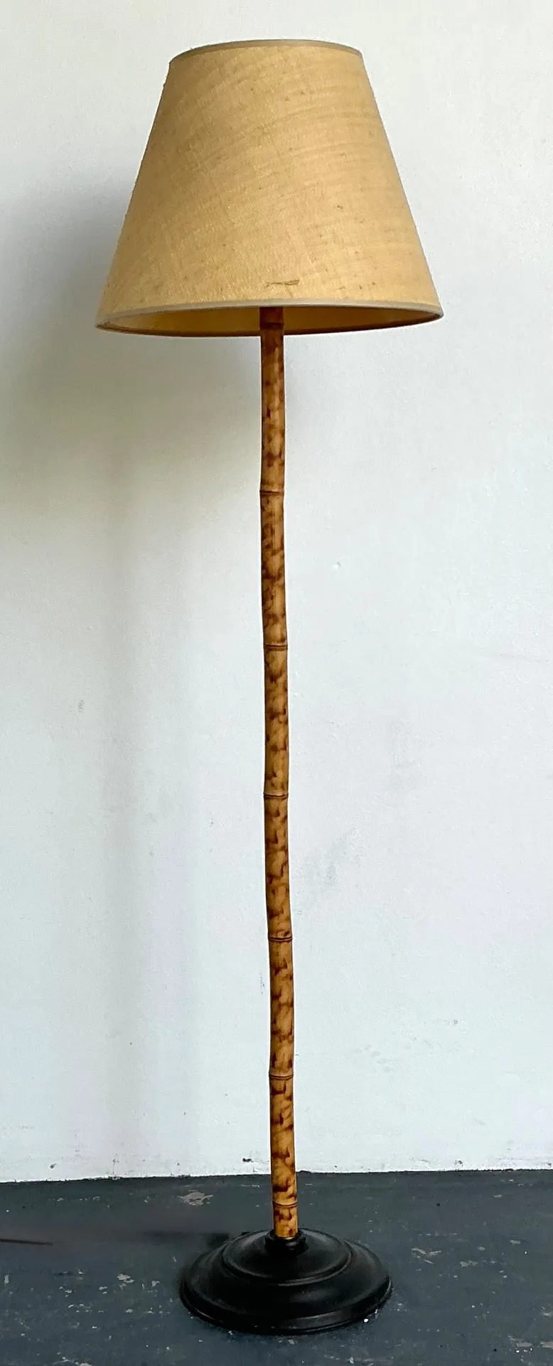 Vintage Bamboo Floor Lamp with Seagrass Shade
