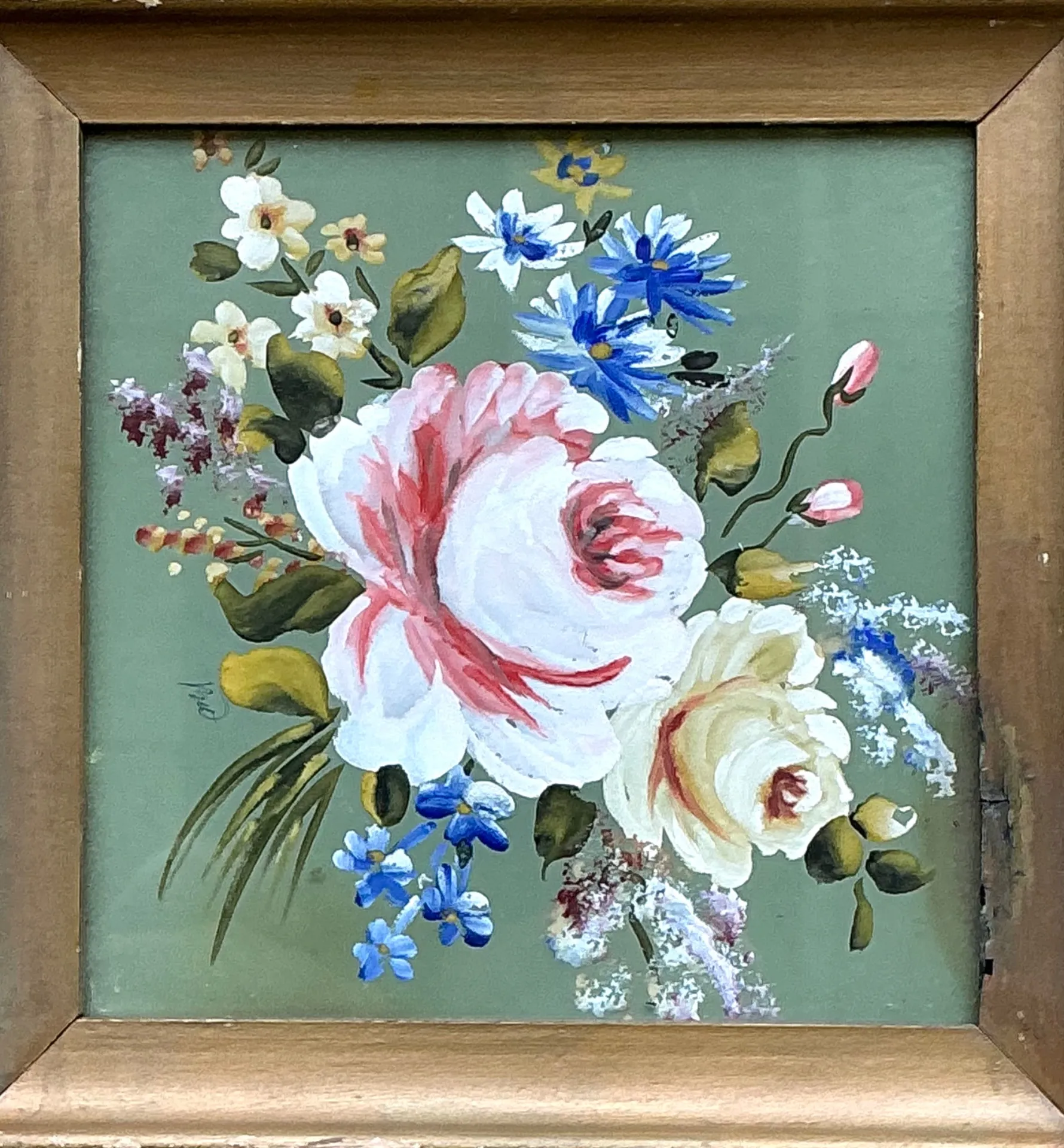 Vintage Floral Oil Painting in Wood Frame — additional photo 6
