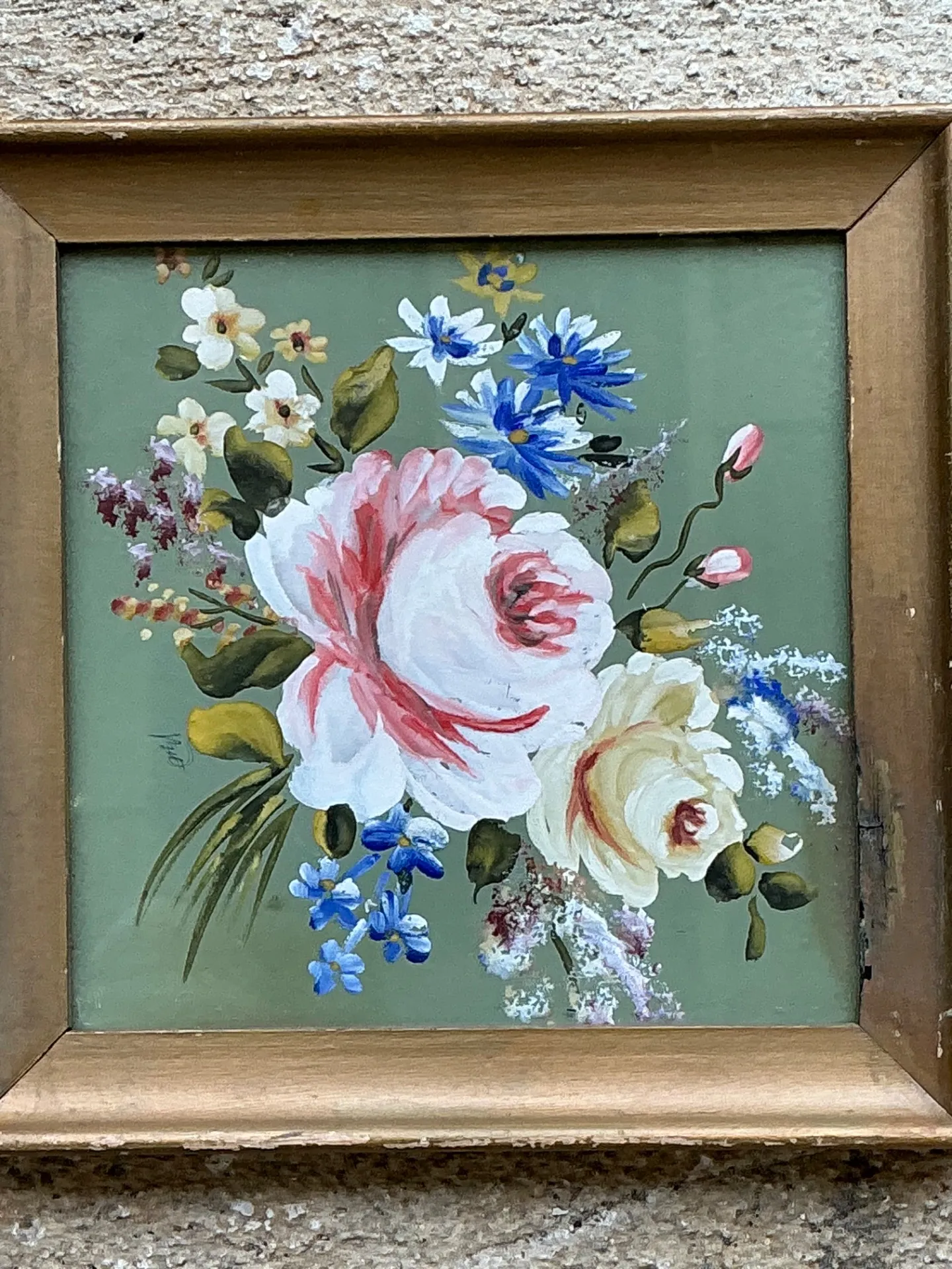 Vintage Floral Oil Painting in Wood Frame — additional photo 5
