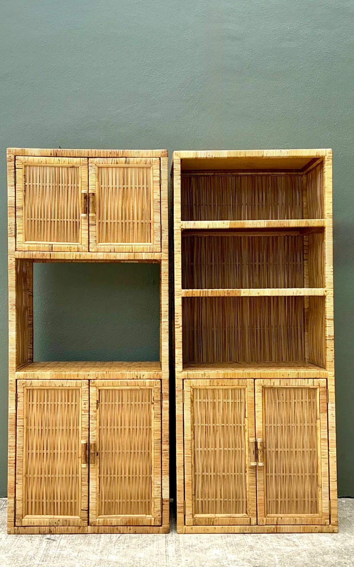 Vintage Woven Rattan Etagere - A Pair