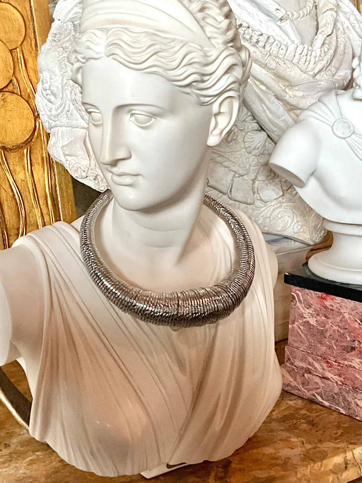 Vintage Silver Toned Coiled Metal Collar Necklace — additional photo 5