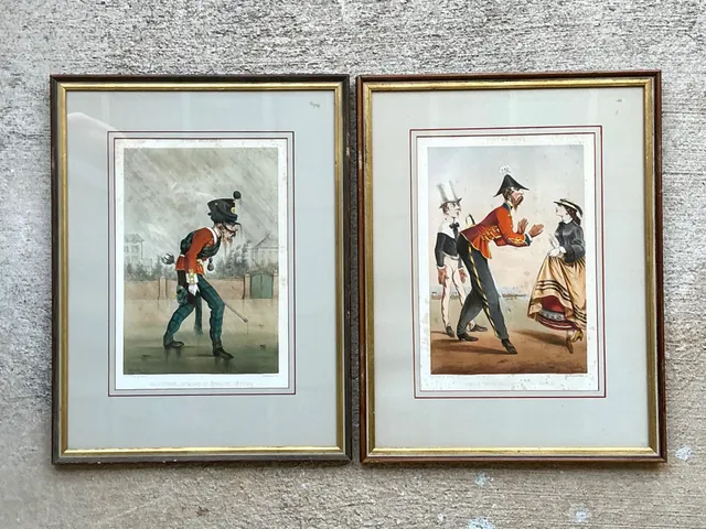Antique Framed Military Caricature Prints - Pair — additional photo 8