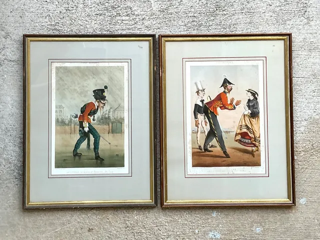 Antique Framed Military Caricature Prints - Pair — additional photo 6
