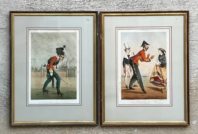 Antique Framed Military Caricature Prints - Pair — additional photo 5
