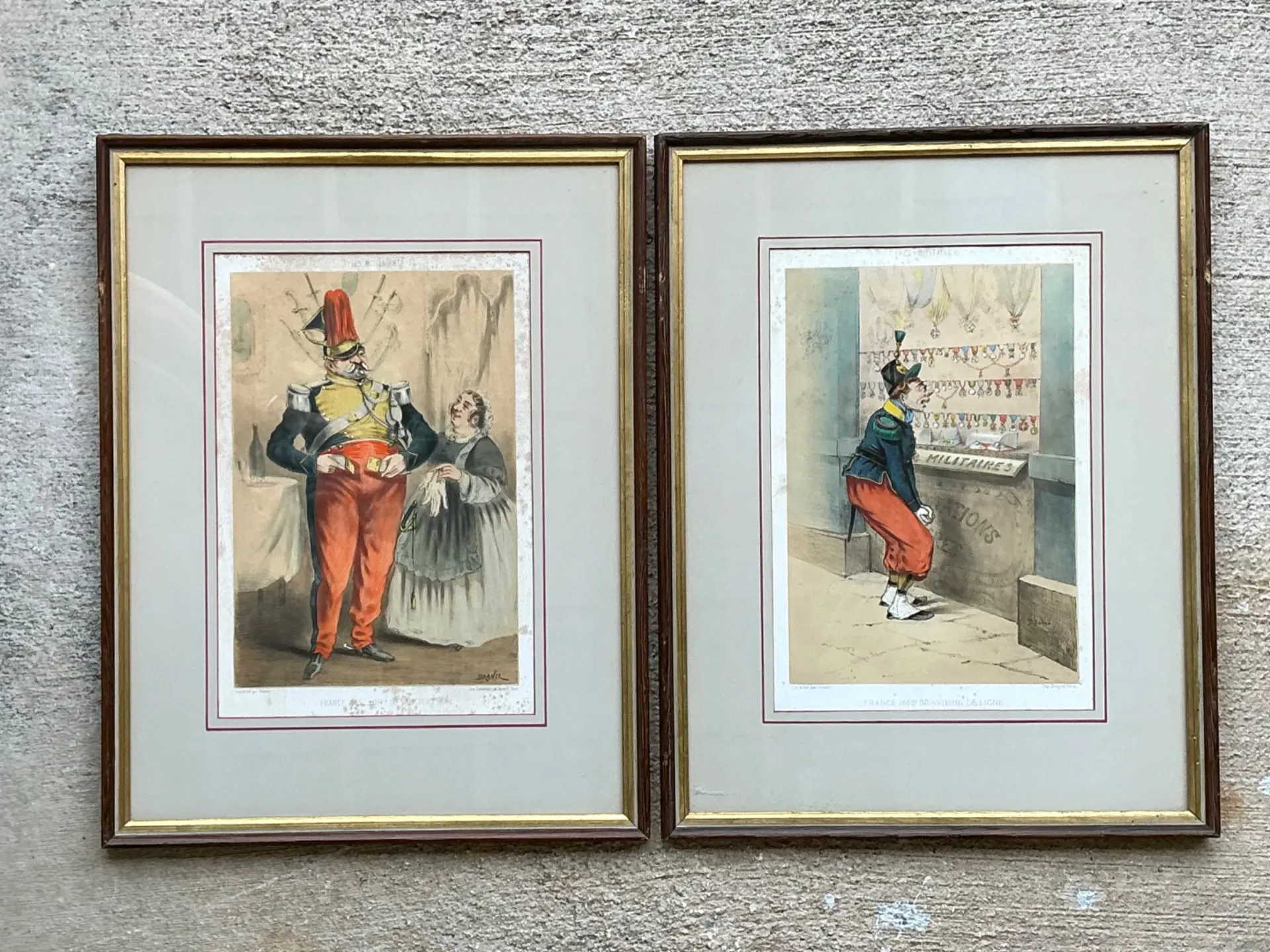 Antique Framed Military Caricature Prints - Pair — additional photo 4