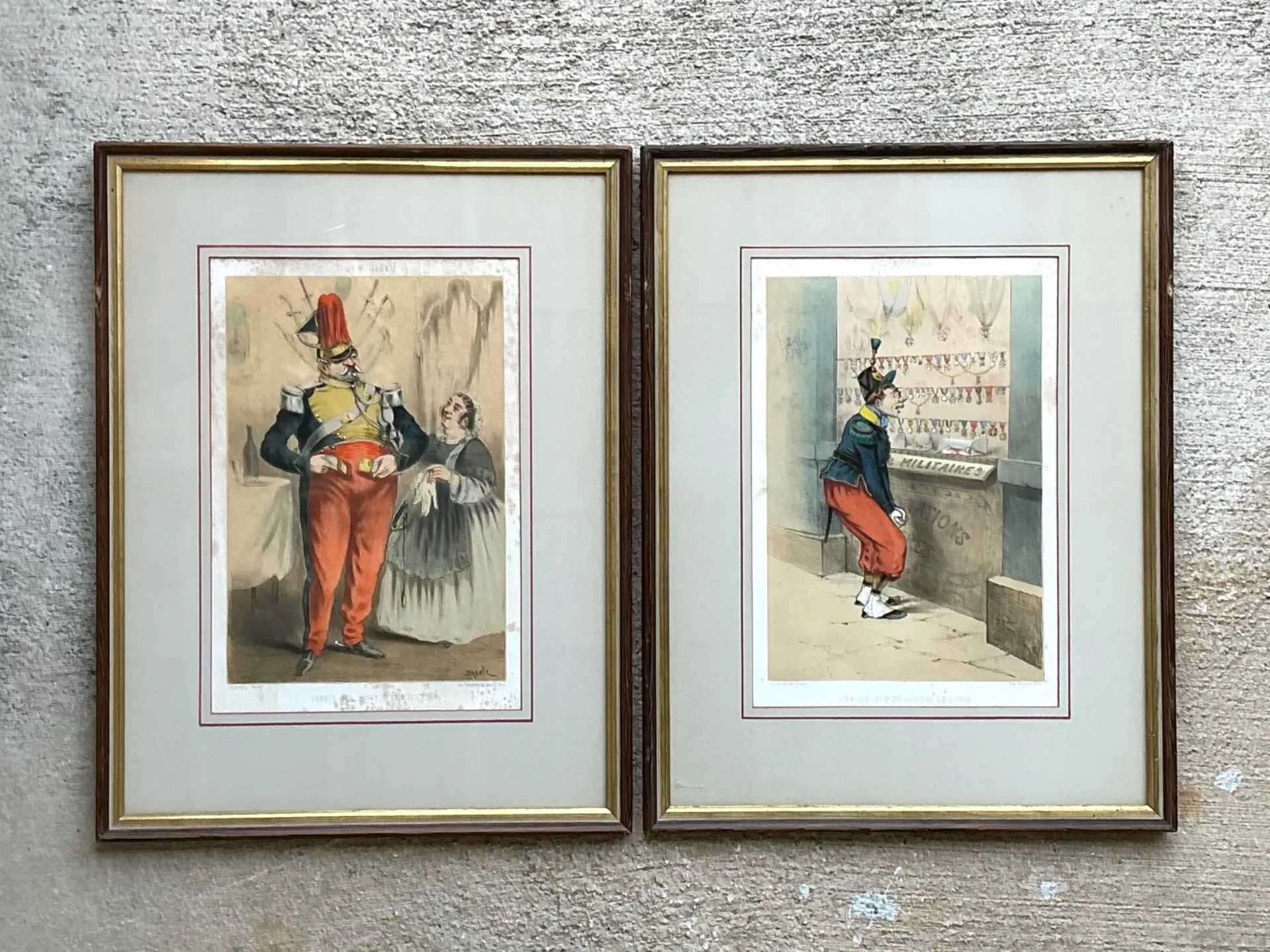 Antique Framed Military Caricature Prints - Pair — additional photo 2