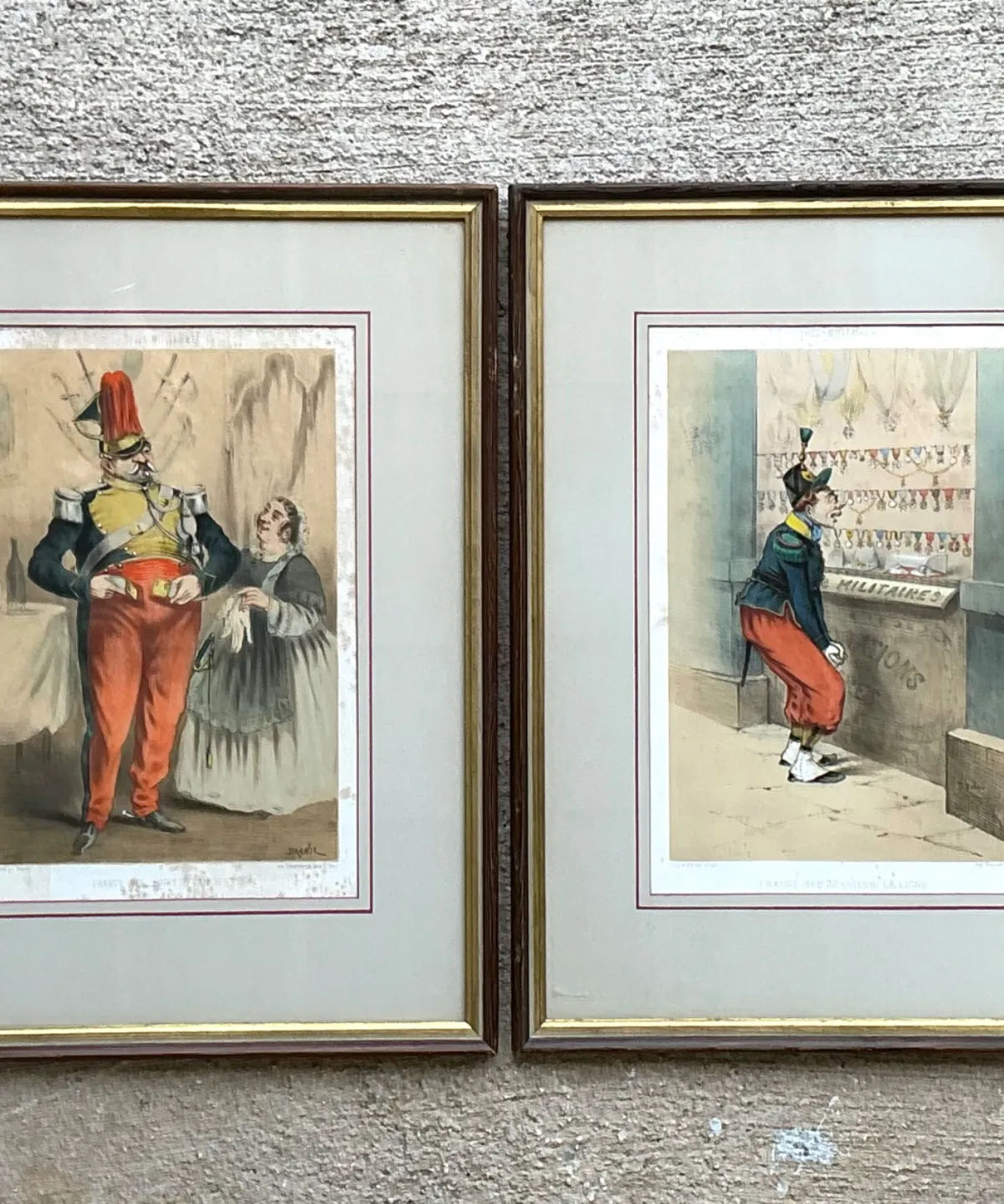 Antique Framed Military Caricature Prints - Pair — additional photo 2