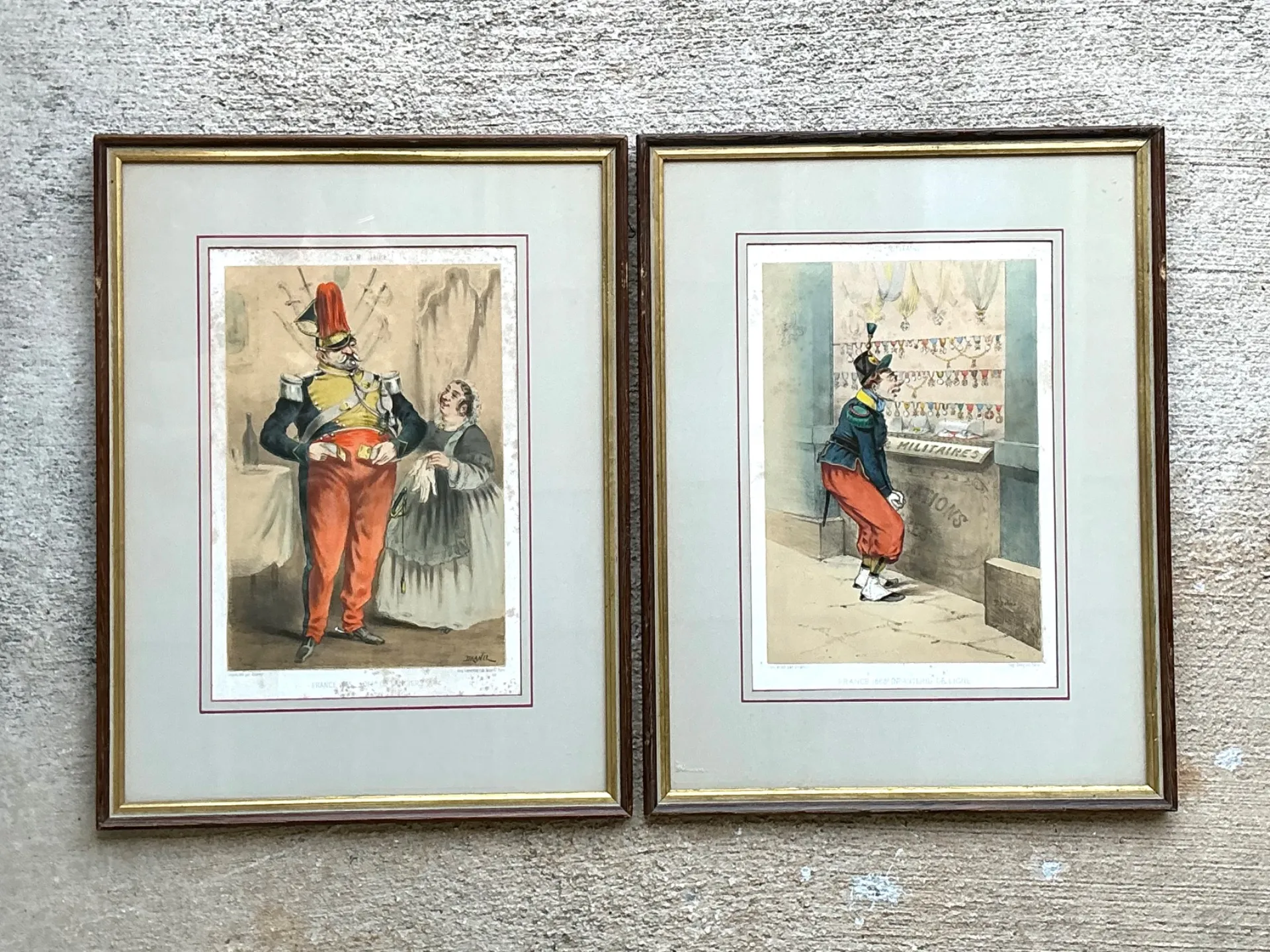 Antique Framed Military Caricature Prints - Pair — additional photo 7