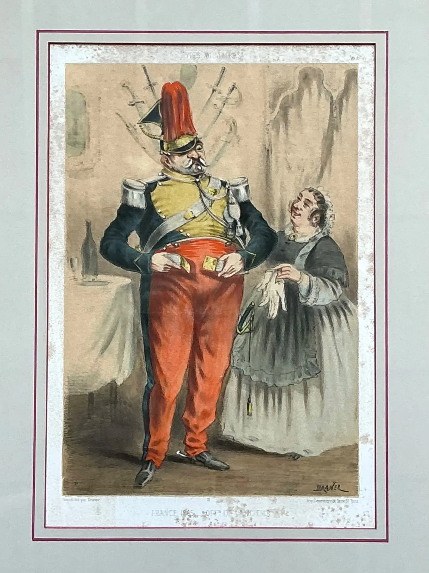 Antique Framed Military Caricature Prints - Pair — additional photo 1
