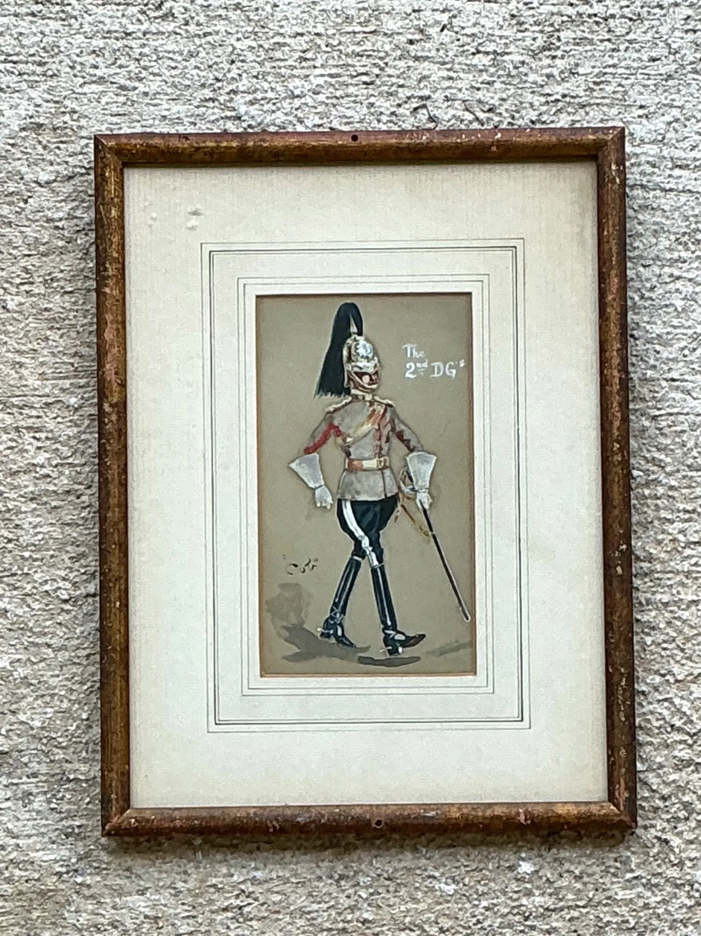 Antique Cavalry Officer Illustration in Wood Frame — additional photo 1