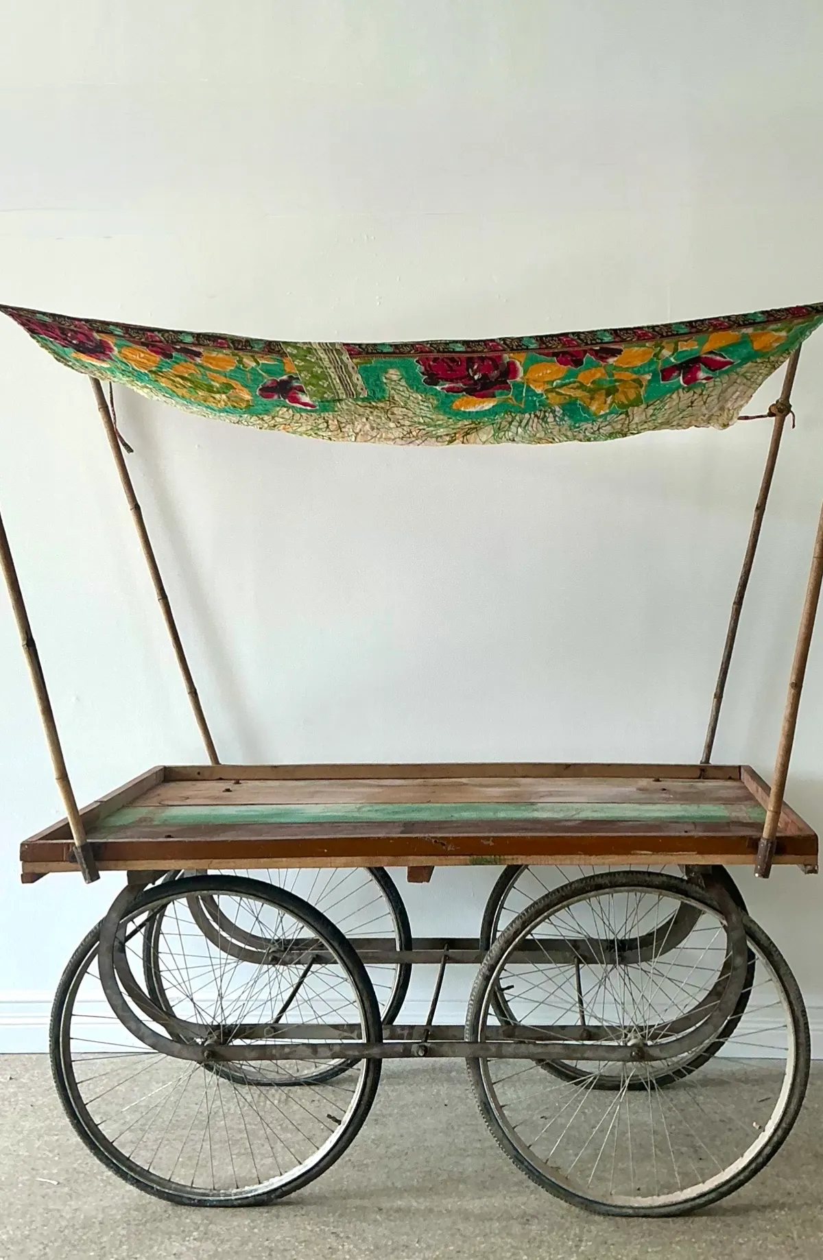 Vintage Wooden Market Cart with Fabric Canopy — additional photo 5