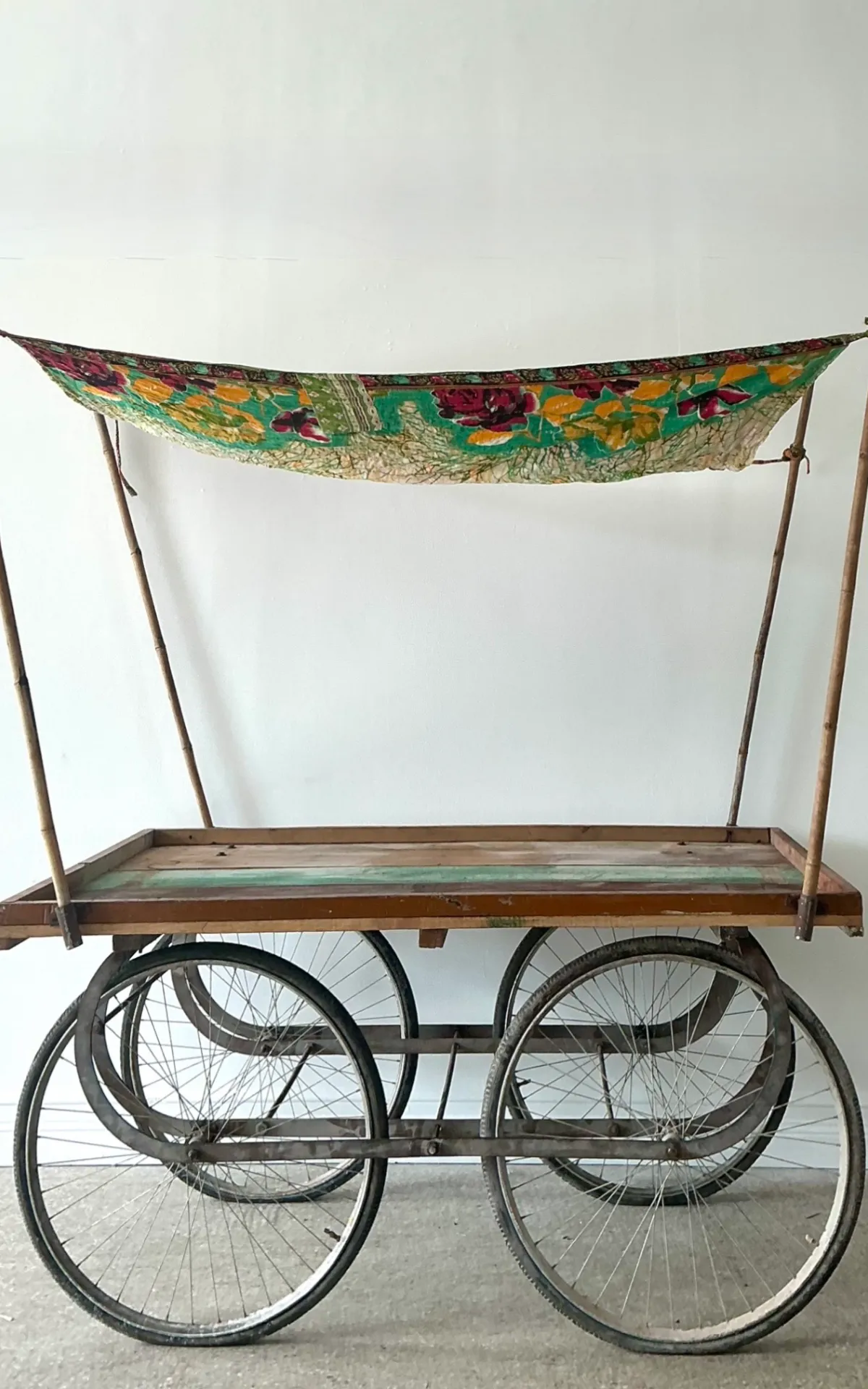 Vintage Wooden Market Cart with Fabric Canopy — additional photo 2