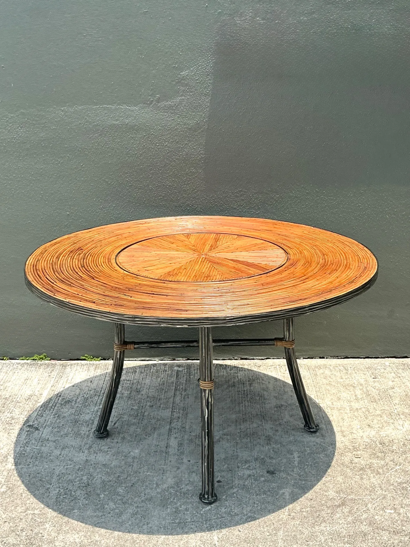 Vintage Pencil Reed and Metal Dining Table — additional photo 2