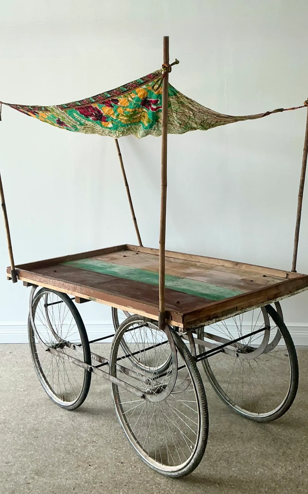 Vintage Wooden Market Cart with Fabric Canopy — additional photo 7