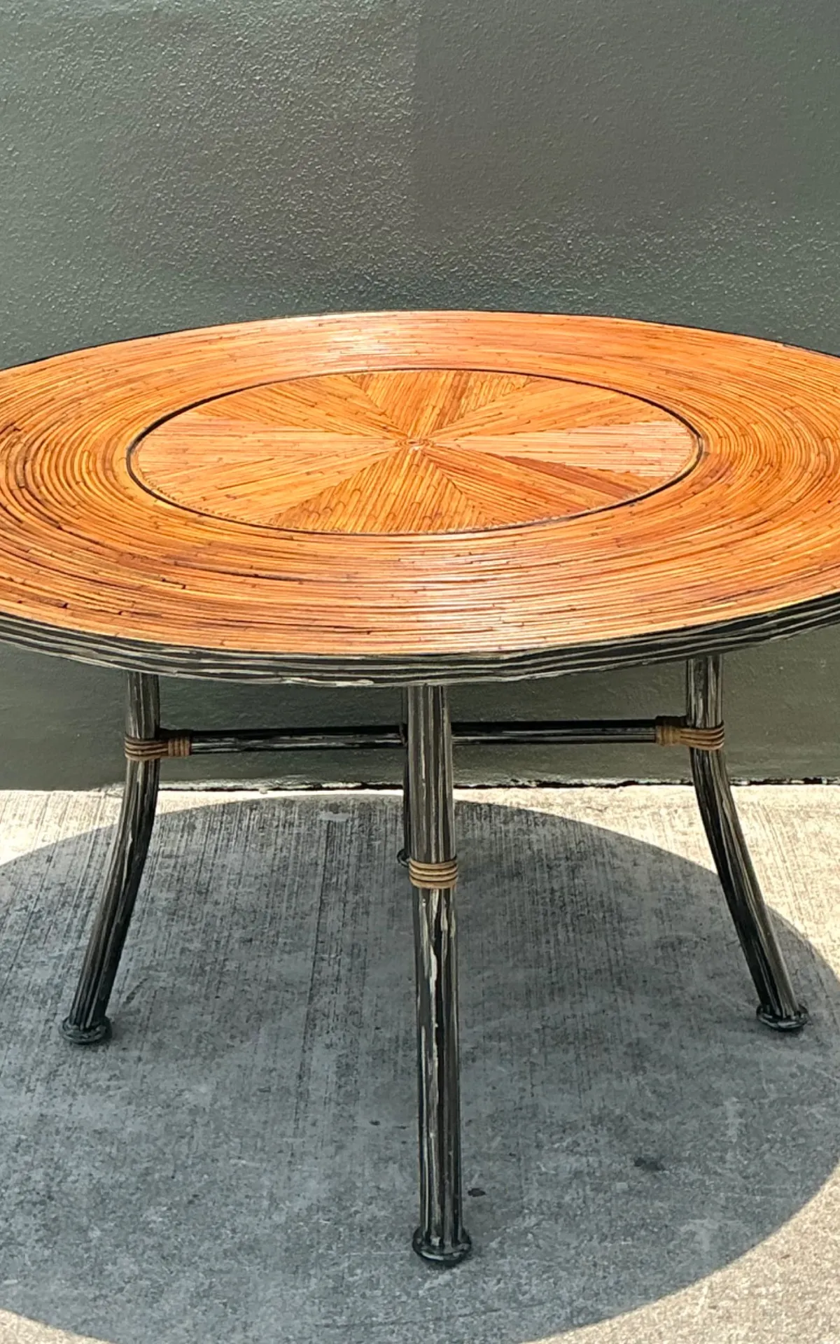 Vintage Pencil Reed and Metal Dining Table — additional photo 4