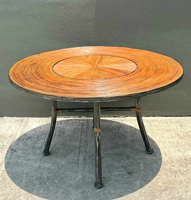 Vintage Pencil Reed and Metal Dining Table — additional photo 4