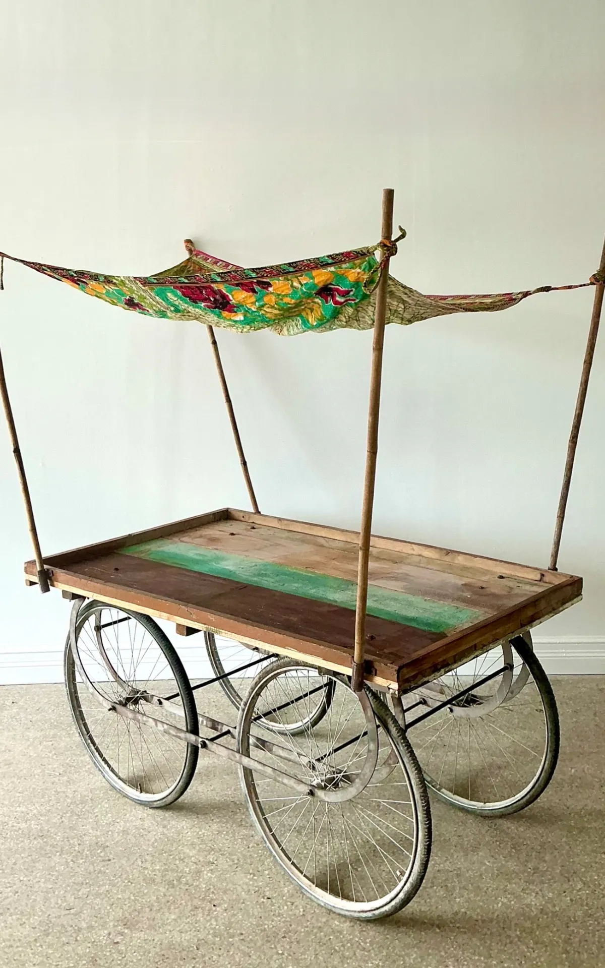 Vintage Wooden Market Cart with Fabric Canopy — additional photo 8