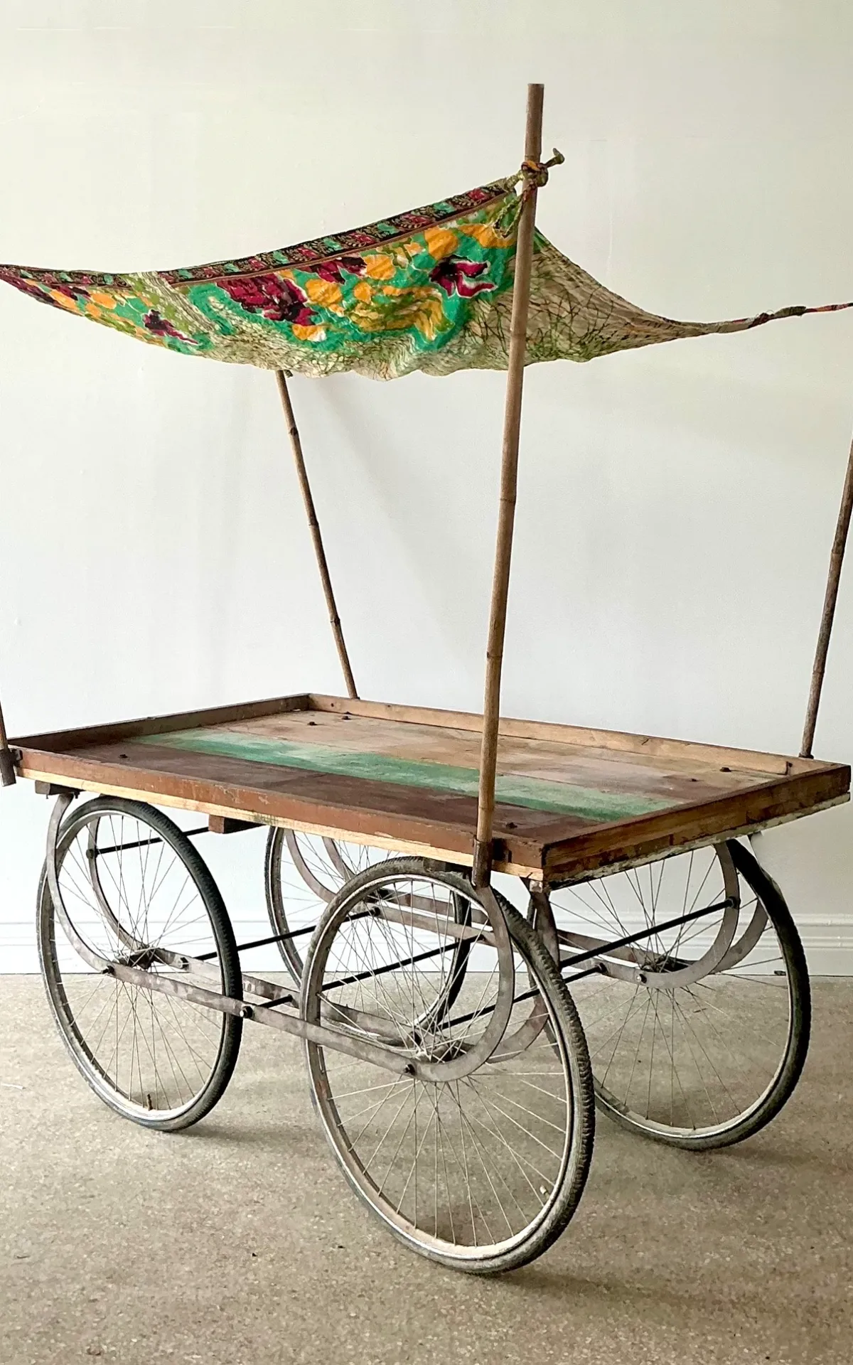 Vintage Wooden Market Cart with Fabric Canopy — additional photo 4