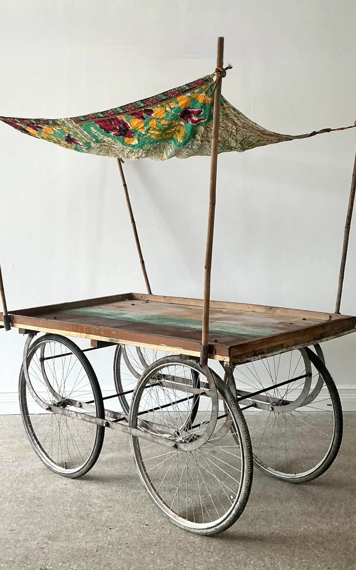 Vintage Wooden Market Cart with Fabric Canopy — additional photo 3