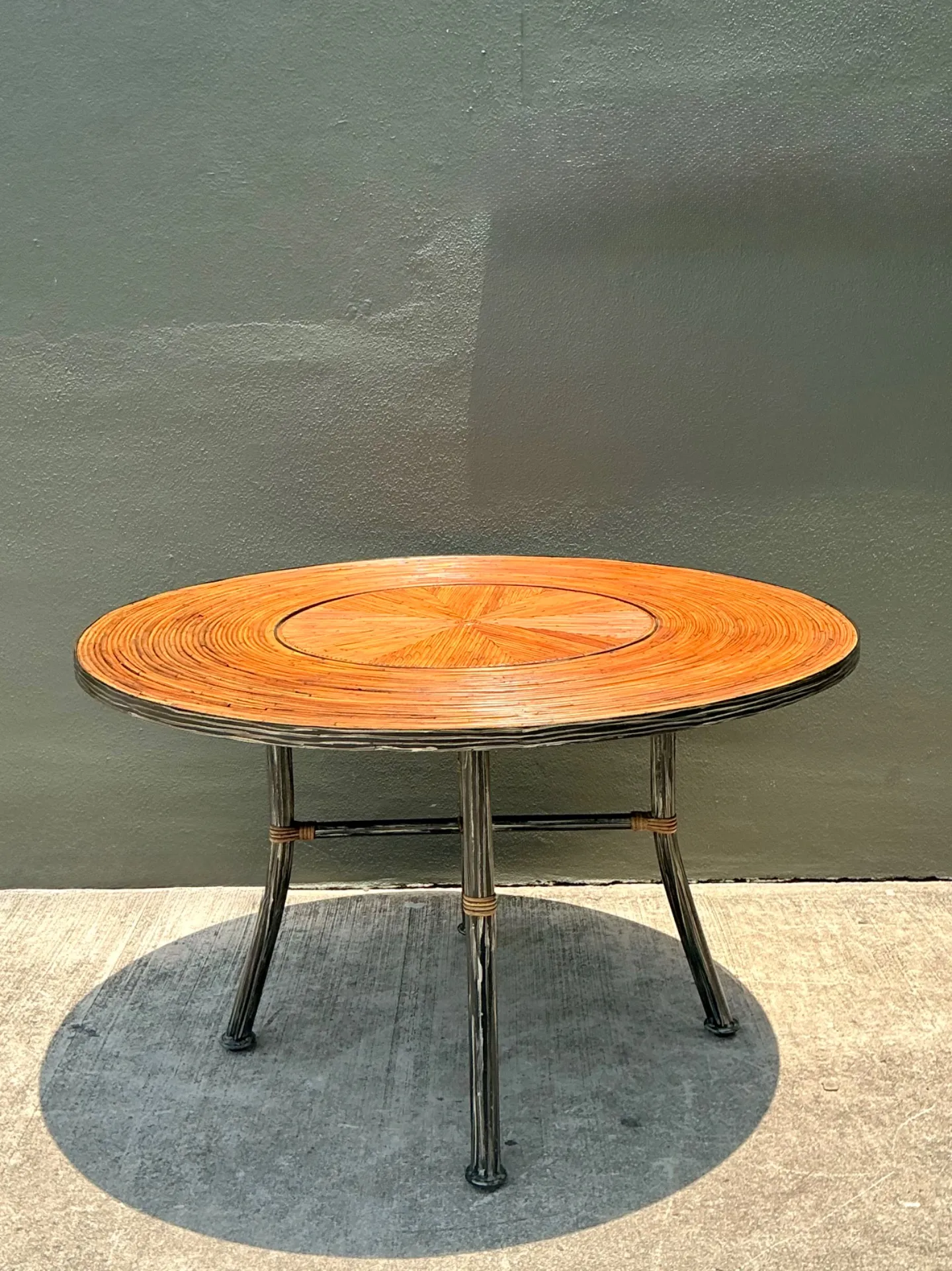 Vintage Pencil Reed and Metal Dining Table — additional photo 6