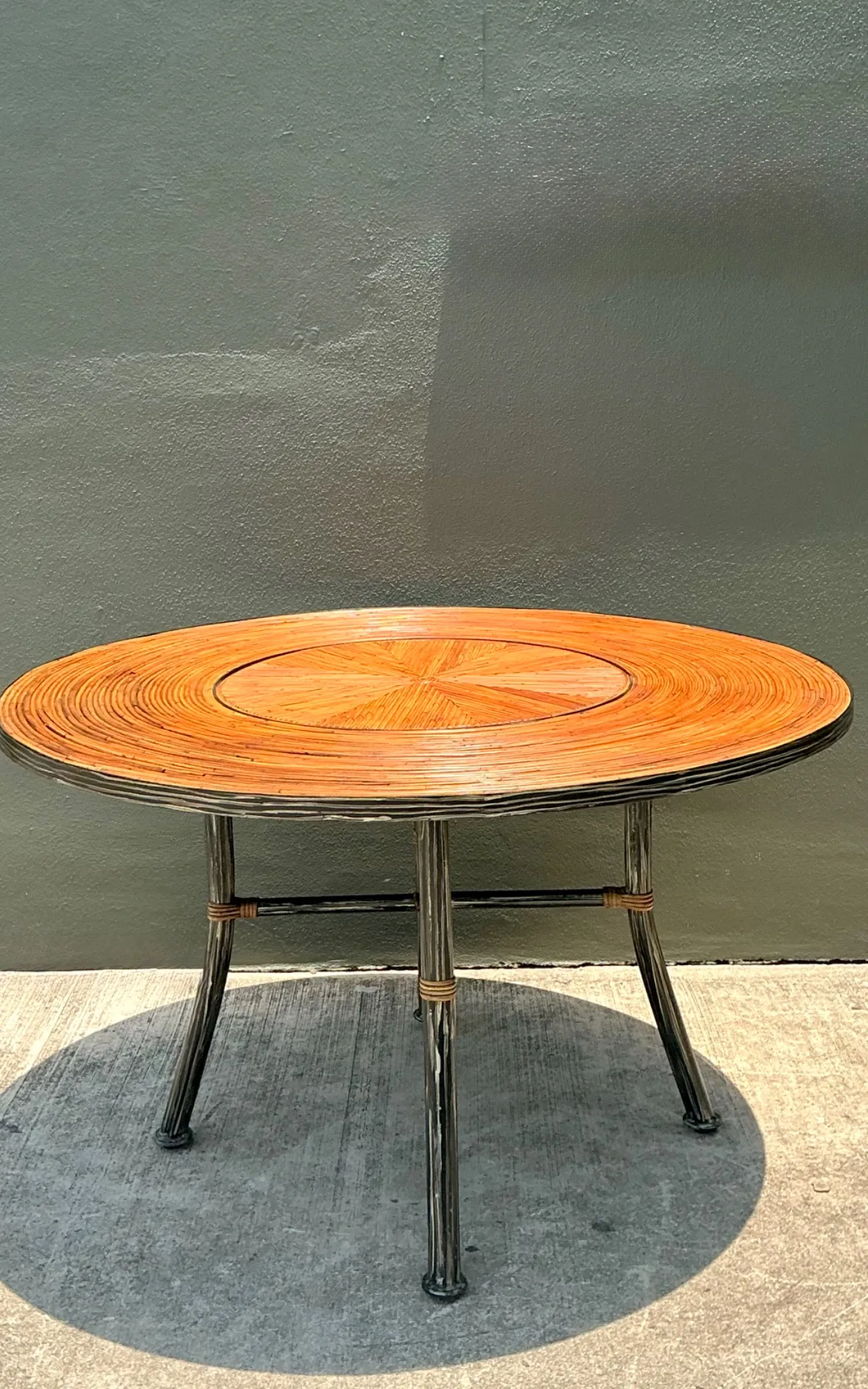 Vintage Pencil Reed and Metal Dining Table — additional photo 6