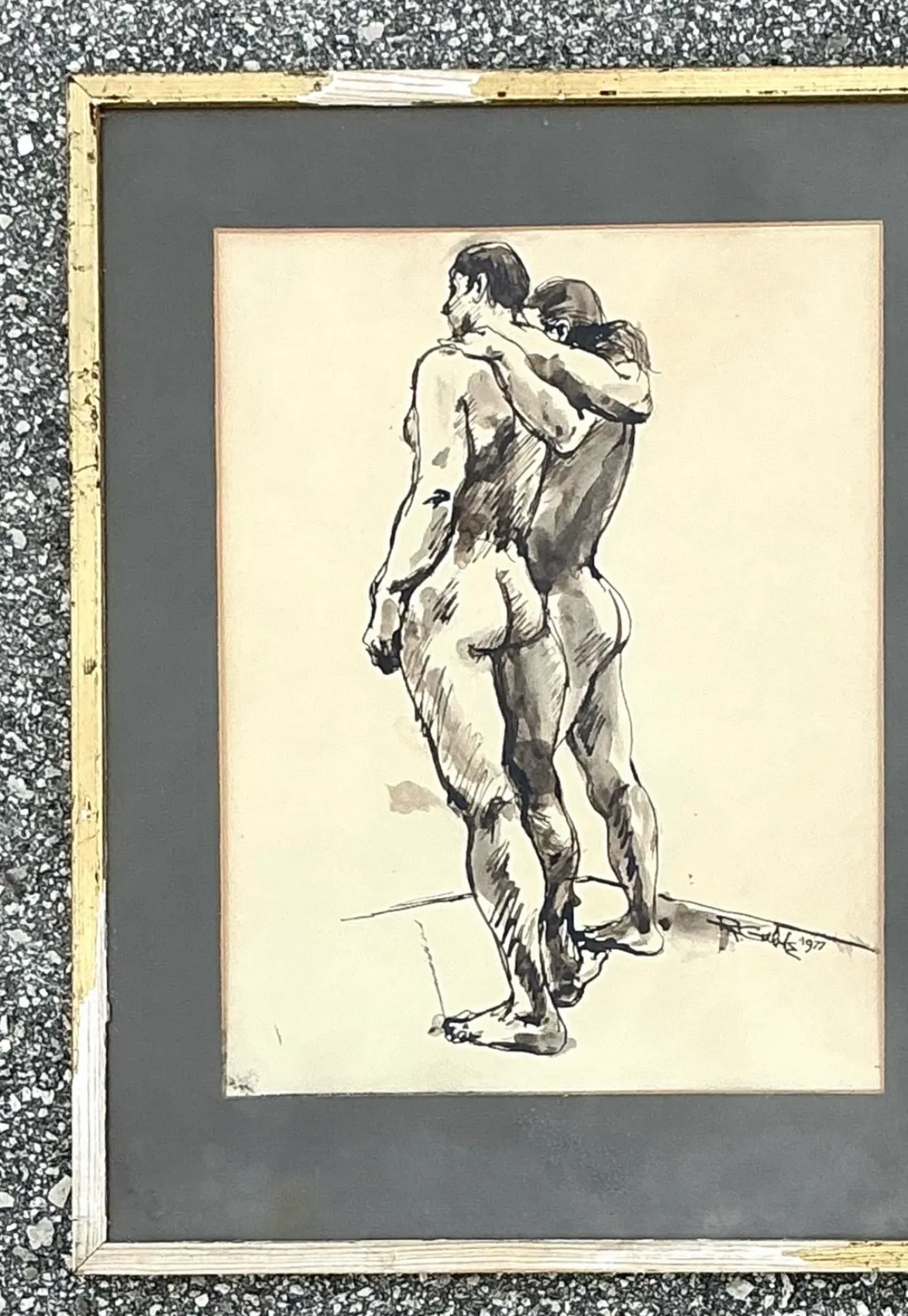 Vintage Original 1977 Framed Figurative Male Nudes — additional photo 7