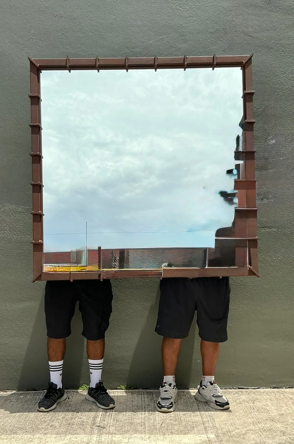 Vintage Patinated Metal and Mirrored Glass Wall Mirror — additional photo 7
