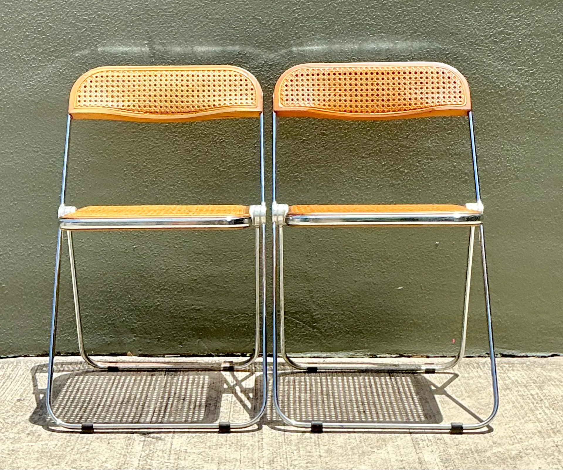 Vintage Italian Chrome And Cane Folding Chairs - A Pair — additional photo 1