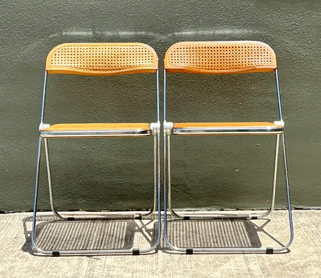 Vintage Italian Chrome And Cane Folding Chairs - A Pair — additional photo 3