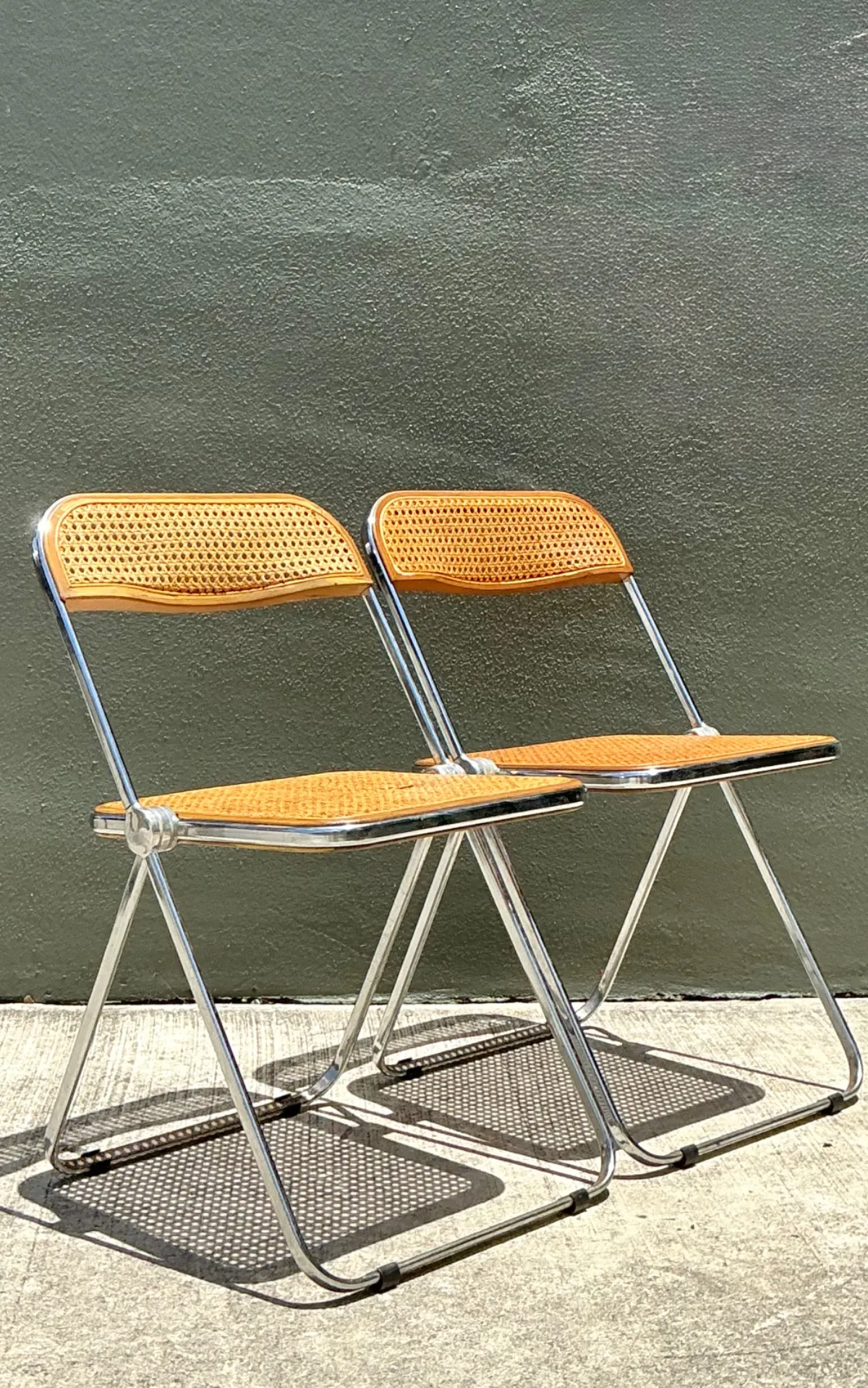 Vintage Italian Chrome And Cane Folding Chairs - A Pair — additional photo 5