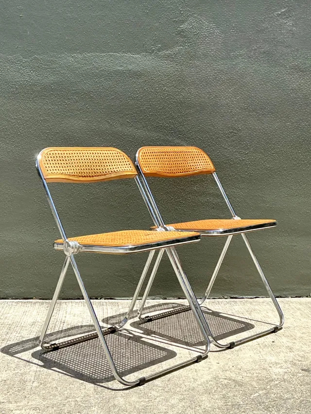Vintage Italian Chrome And Cane Folding Chairs - A Pair — additional photo 5