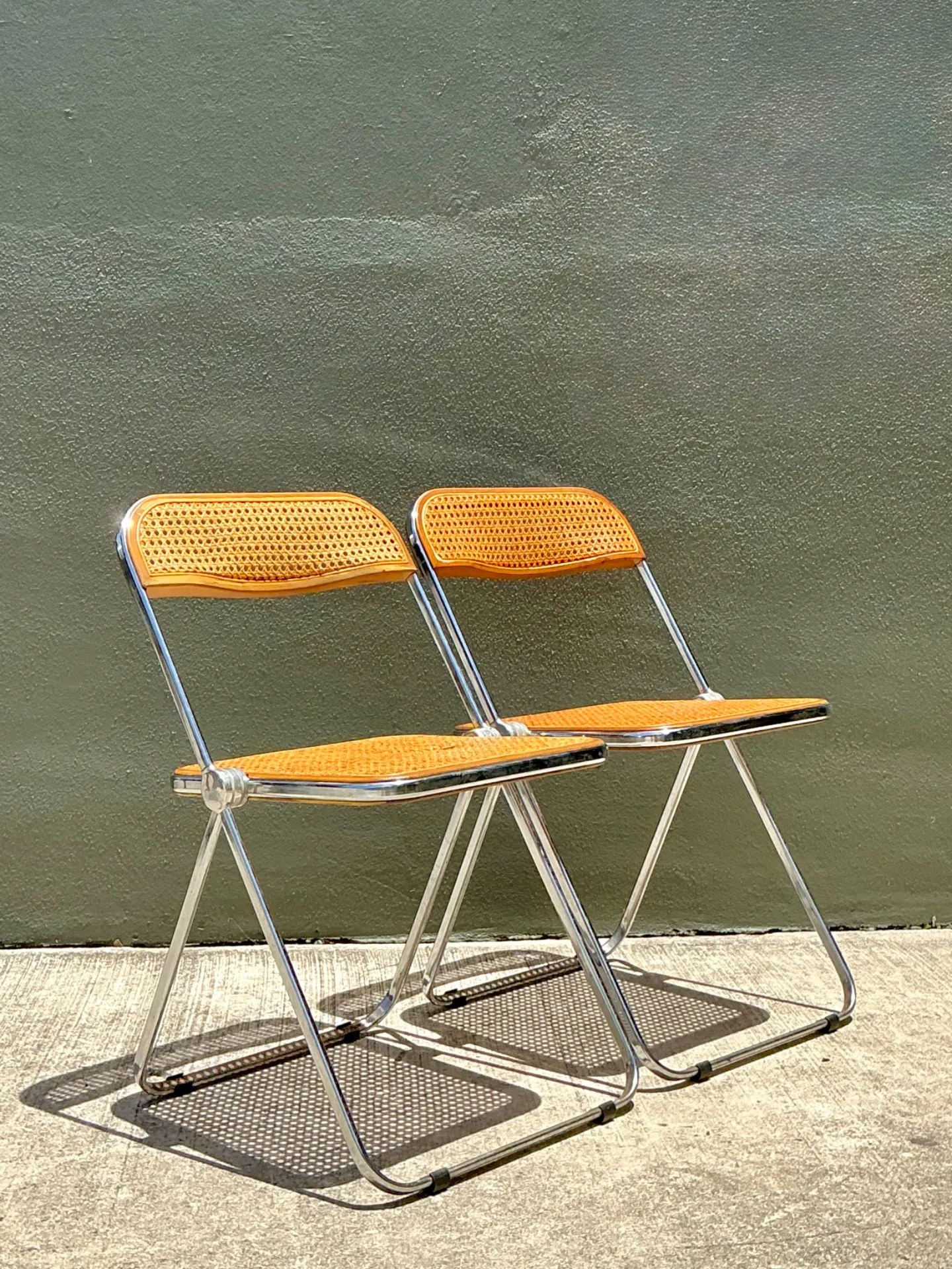 Vintage Italian Chrome And Cane Folding Chairs - A Pair — additional photo 8
