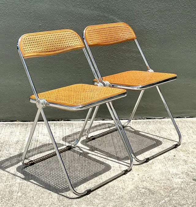 Vintage Italian Chrome And Cane Folding Chairs - A Pair — additional photo 7