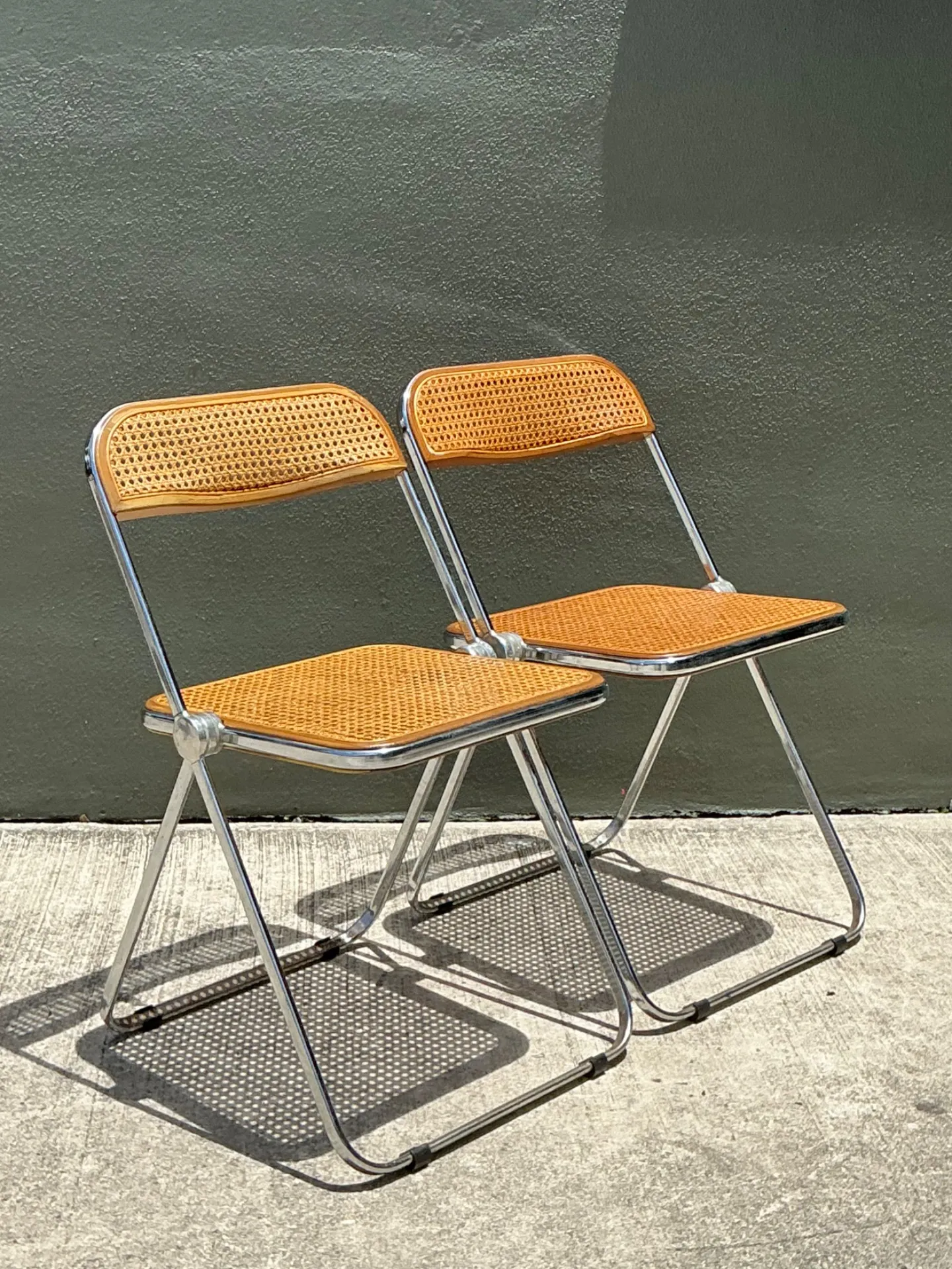 Vintage Italian Chrome And Cane Folding Chairs - A Pair — additional photo 2