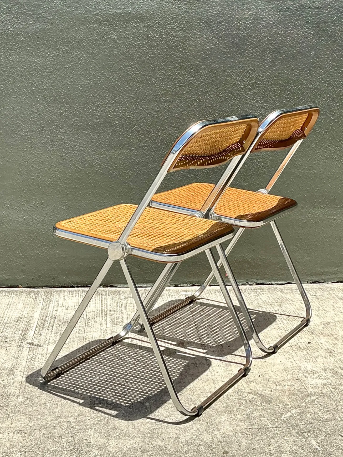 Vintage Italian Chrome And Cane Folding Chairs - A Pair — additional photo 6