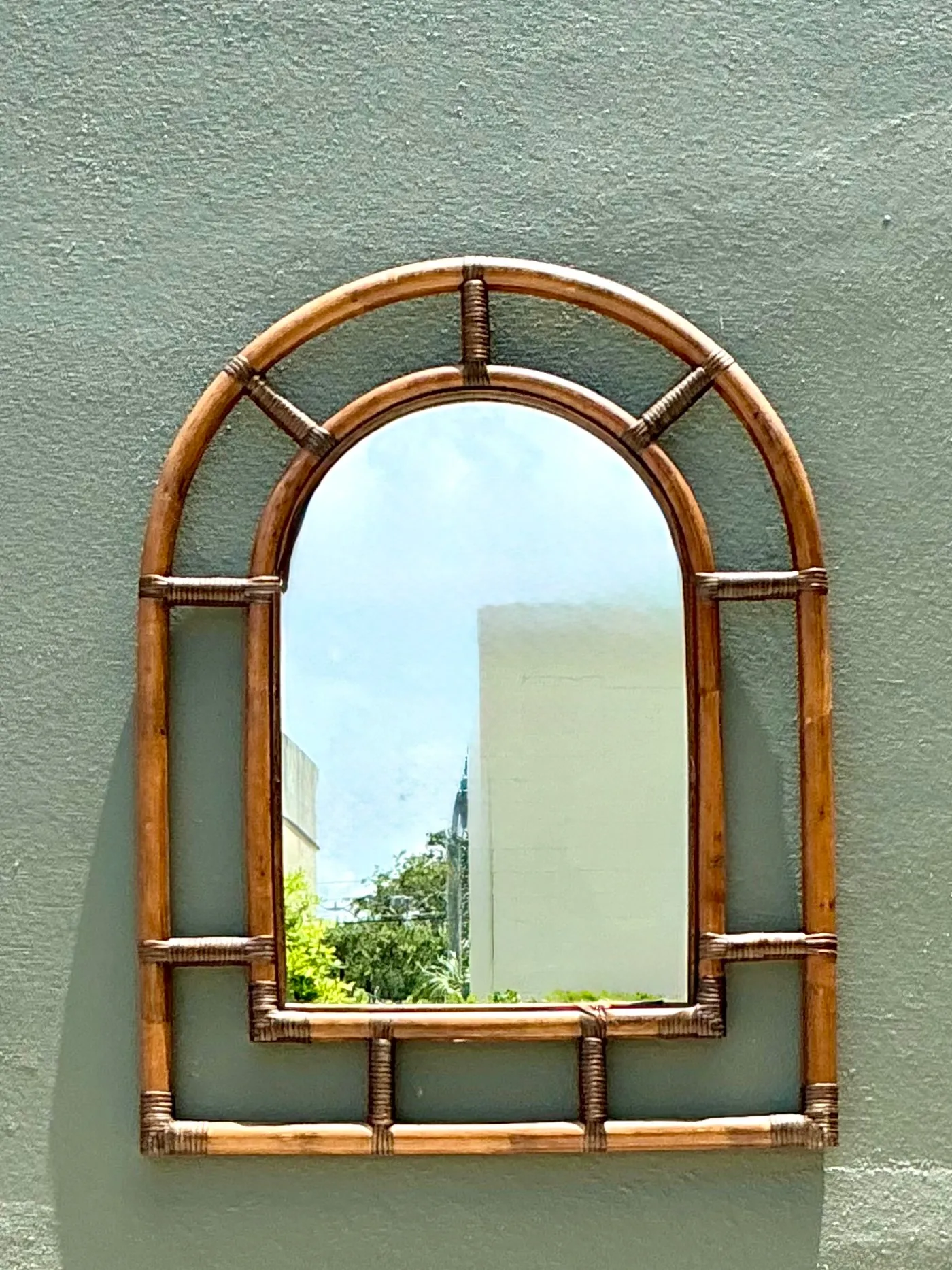 Vintage Rattan Arched Wall Mirror — additional photo 5
