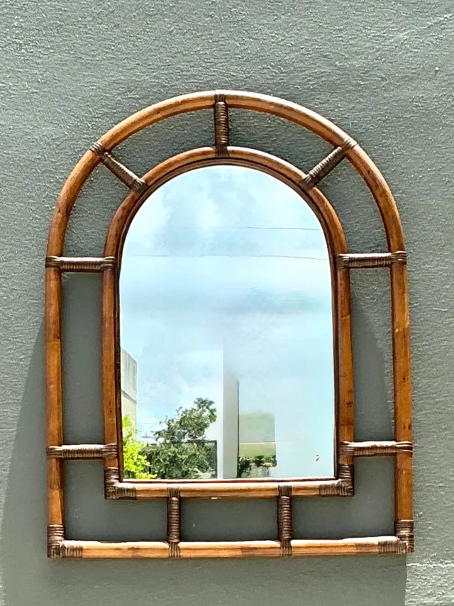Vintage Rattan Arched Wall Mirror — additional photo 2