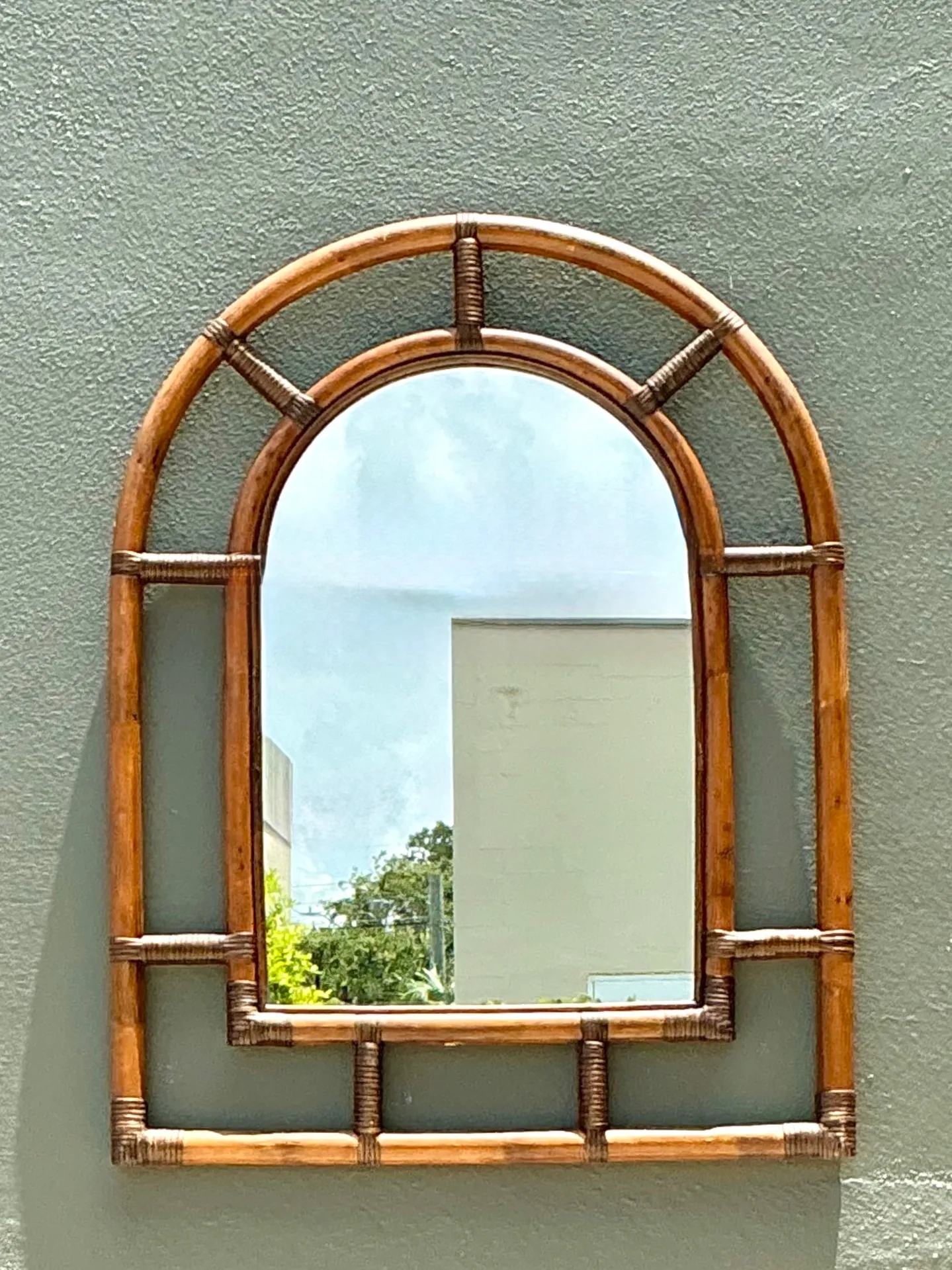 Vintage Rattan Arched Wall Mirror — additional photo 1