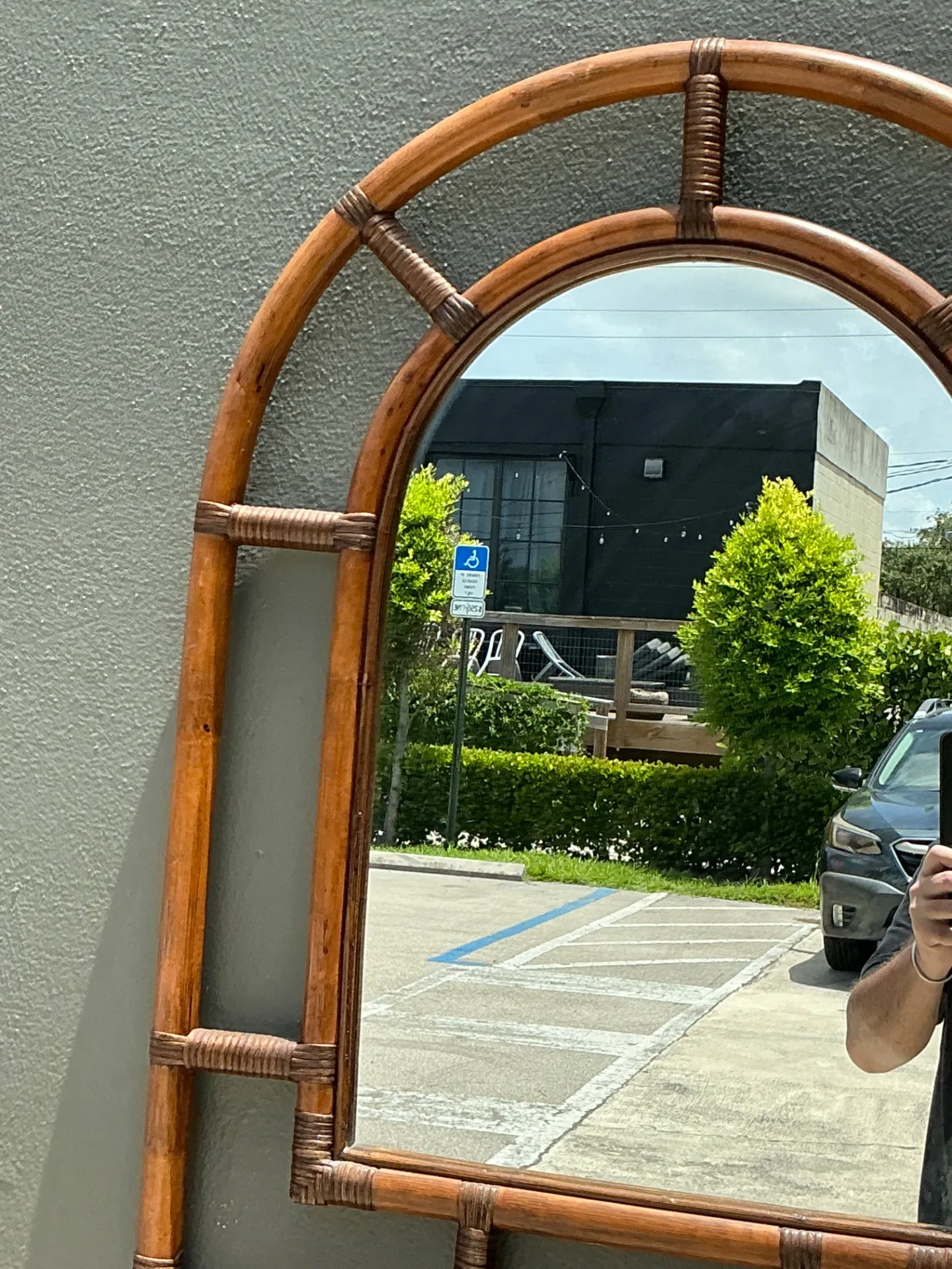 Vintage Rattan Arched Wall Mirror — additional photo 3