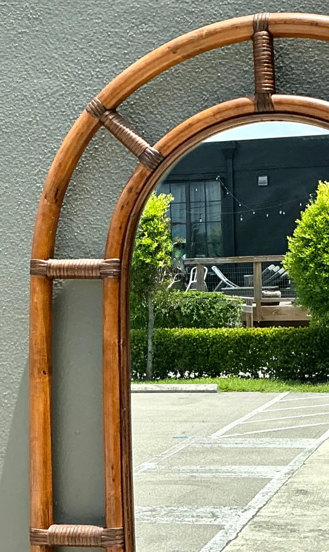 Vintage Rattan Arched Wall Mirror — additional photo 6