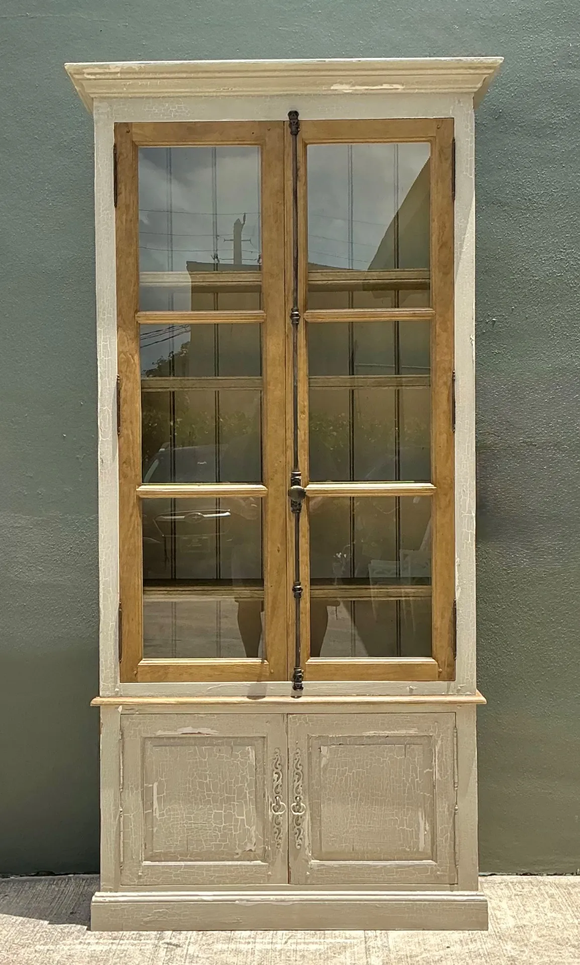 Vintage Distressed Wood and Glass Tall Cabinet — additional photo 1