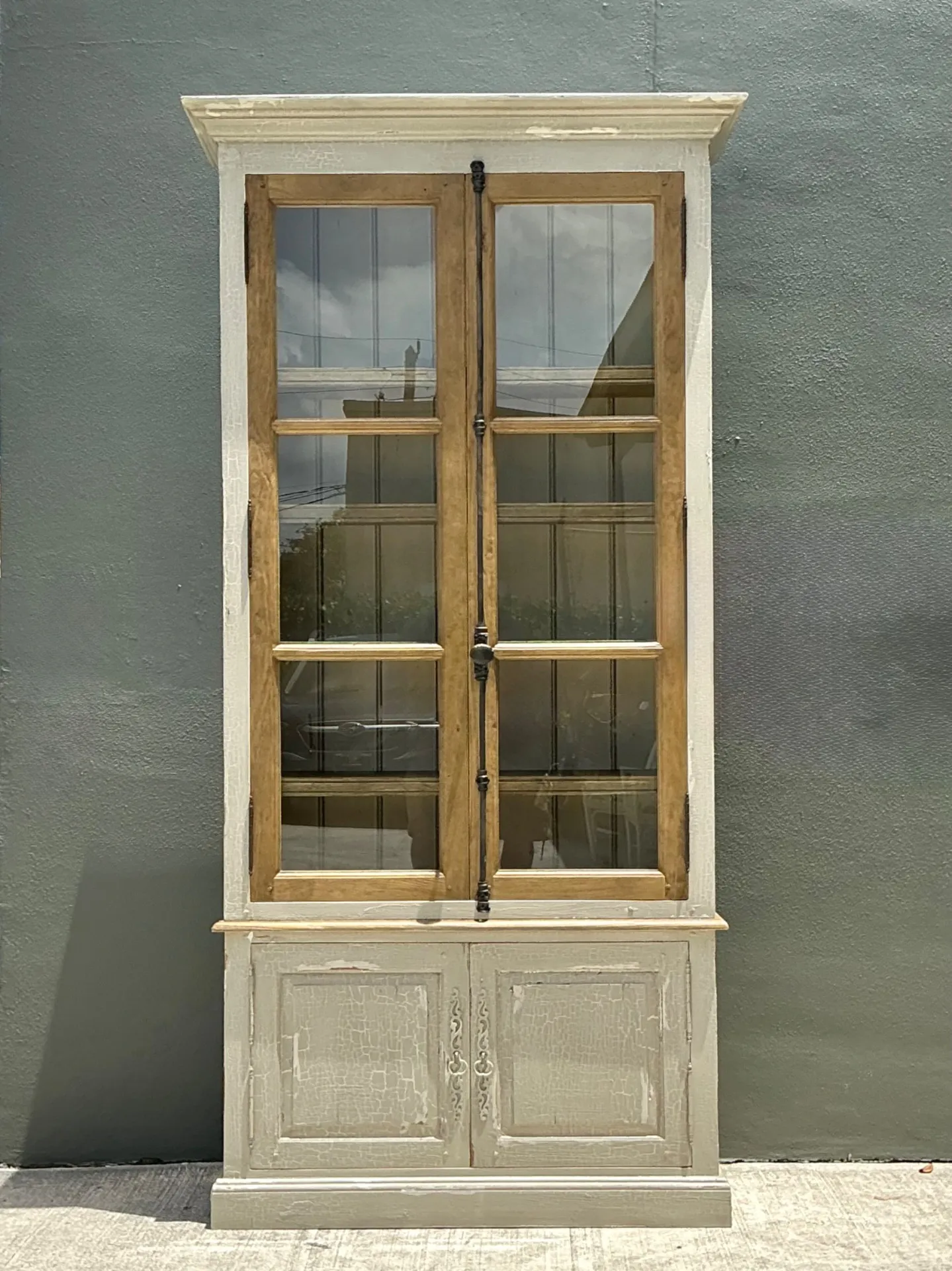 Vintage Distressed Wood and Glass Tall Cabinet — additional photo 8