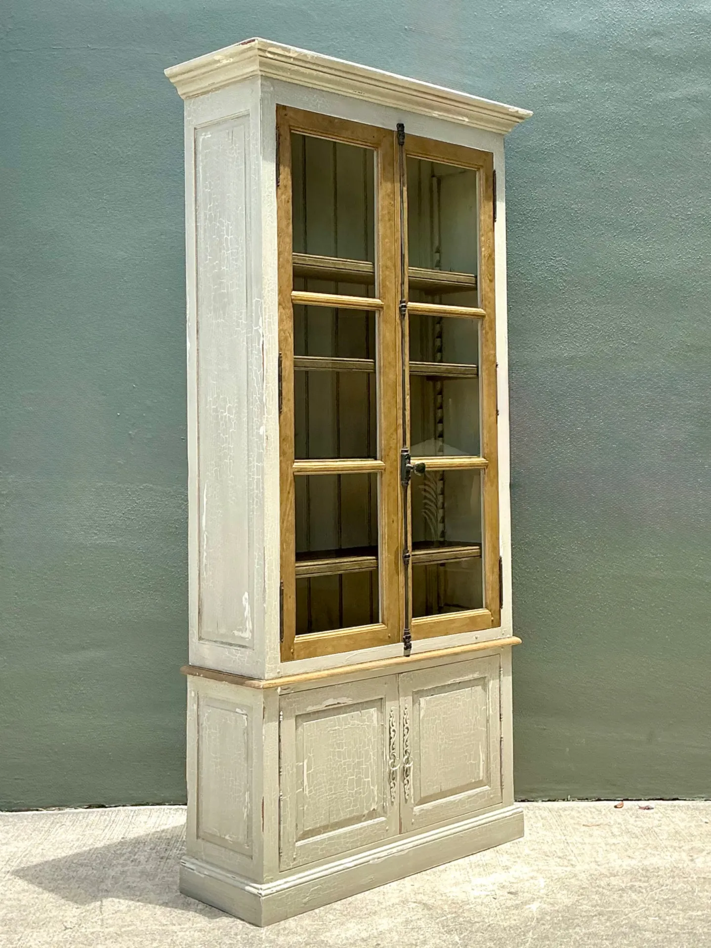 Vintage Distressed Wood and Glass Tall Cabinet — additional photo 3